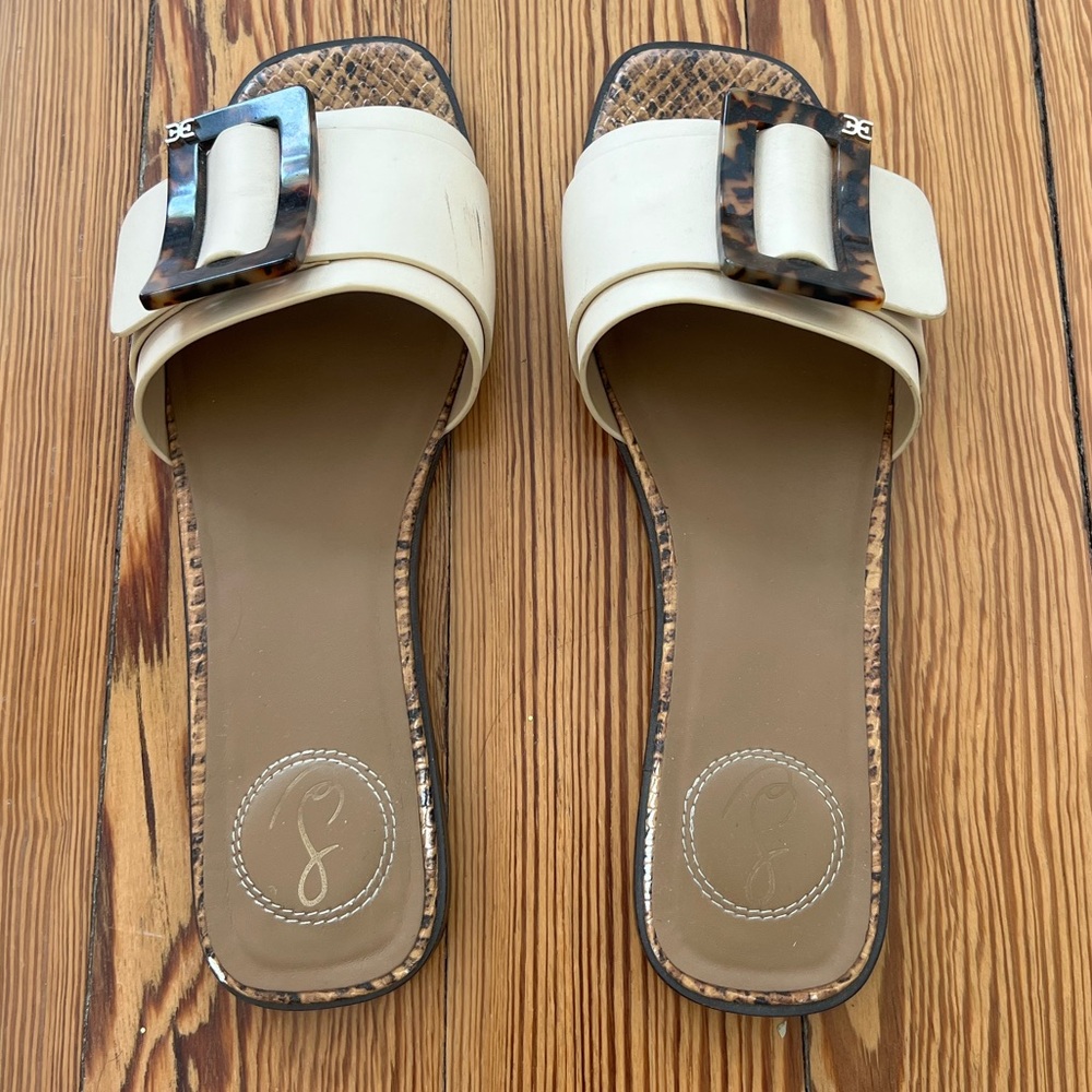 Sam Edelman Inez Summer Sand Leather Women's Cream Slide Sandal 8